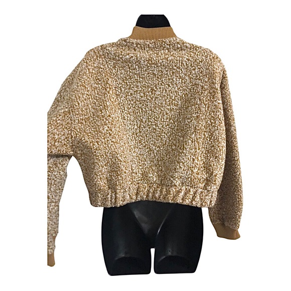 Tan boiled‎ wool look snap button front bomber style jacket size large brand new - Picture 9 of 13